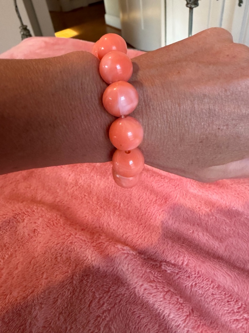 Coral Bead Stretch Bracelet - Unbranded